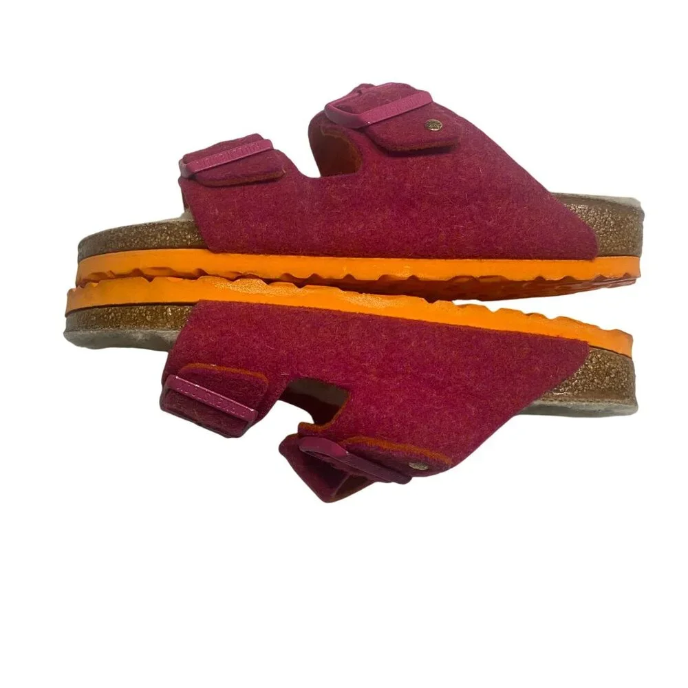 Birkenstock 37 US 6 Pink Wool Felt Sandals With Dual Adjustable Straps & Cork So - Picture 9 of 11